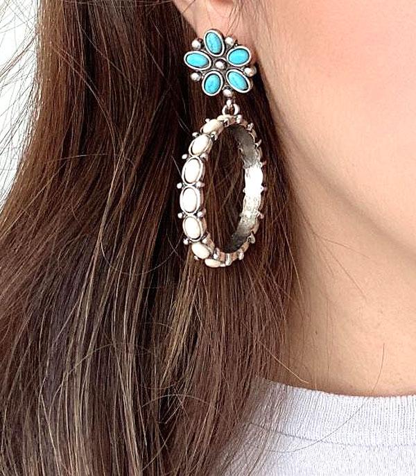 EARRINGS :: WESTERN POST EARRINGS :: Wholesale Turquoise Flower Hoop Earrings