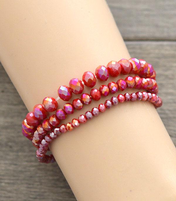 <font color=RED>RED,WHITE, AND BLUE</font> :: Wholesale Glass Bead Stacked Bracelet Set
