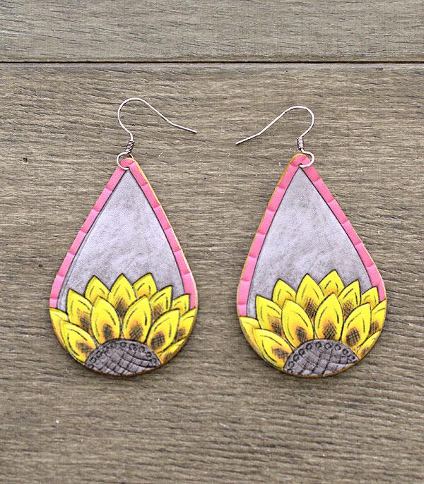 <font color=black>SALE ITEMS</font> :: JEWELRY :: Earrings :: Wholesale Leather Sunflower Teardrop Earrings