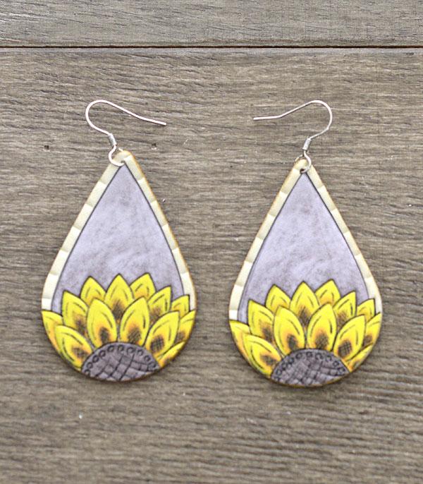 <font color=black>SALE ITEMS</font> :: JEWELRY :: Earrings :: Wholesale Leather Sunflower Teardrop Earrings