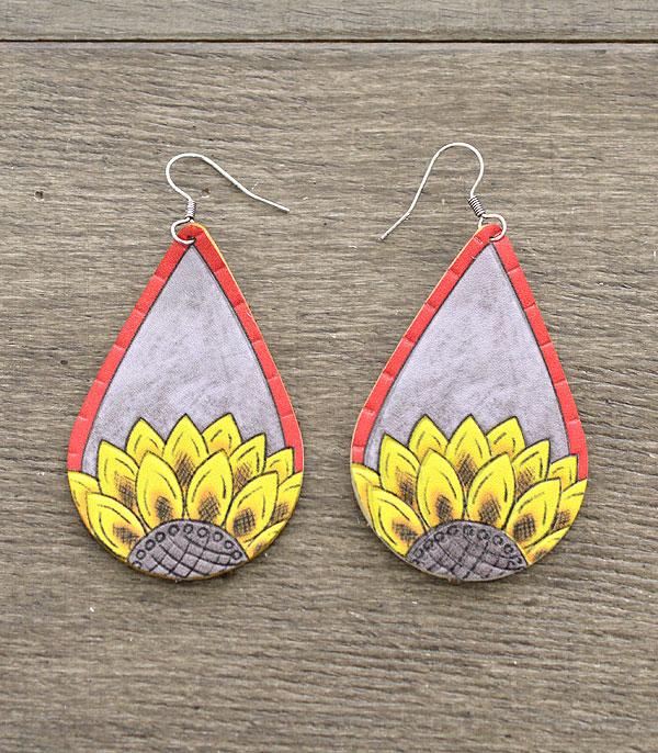 <font color=black>SALE ITEMS</font> :: JEWELRY :: Earrings :: Wholesale Leather Sunflower Teardrop Earrings