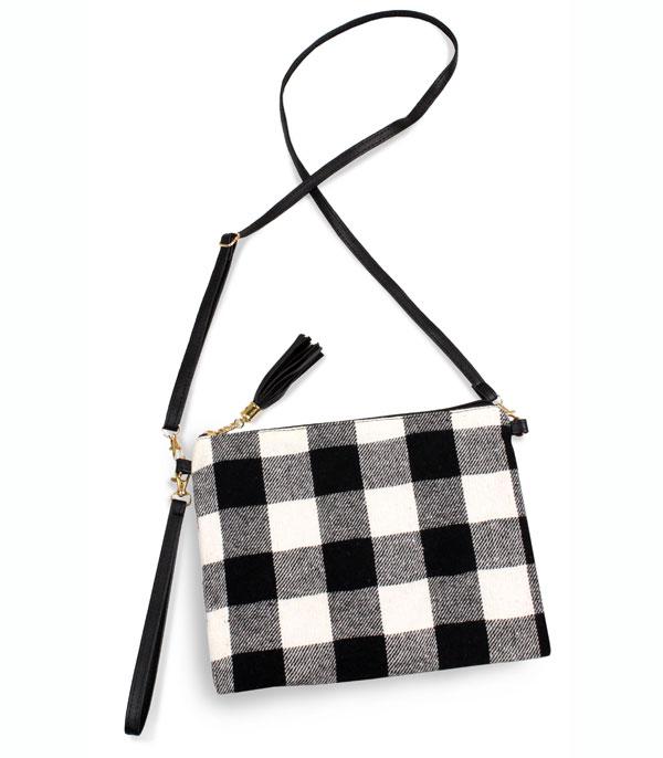 HANDBAGS :: CROSSBODY BAGS :: Wholesale Buffalo Plaid Crossbody Bag Clutch 