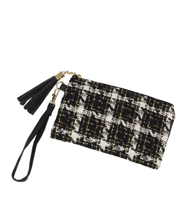 HANDBAGS :: WALLETS | SMALL ACCESSORIES :: Wholesale Plaid Wristlet Pouch Bag