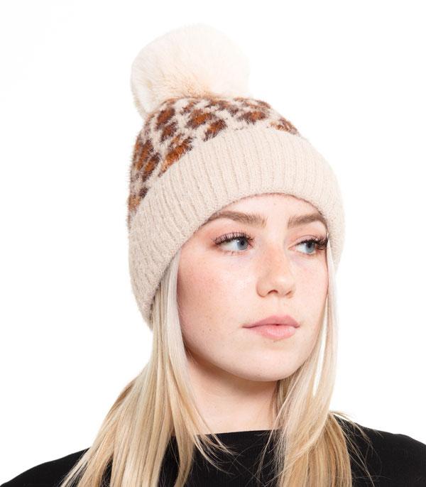 New Arrival :: Wholesale Leopard Pom Knit Beanie