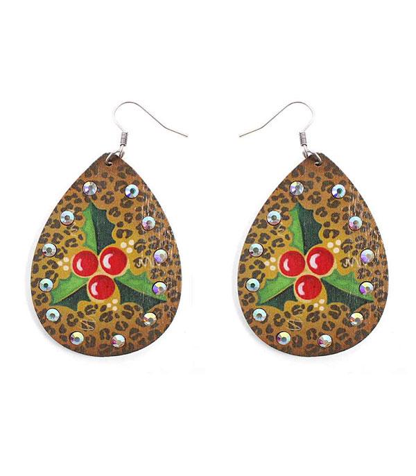 <font color=GREEN>HOLIDAYS</font> :: JEWELRY I BAGS :: Wholesale Christmas Teardrop Wood Earrings