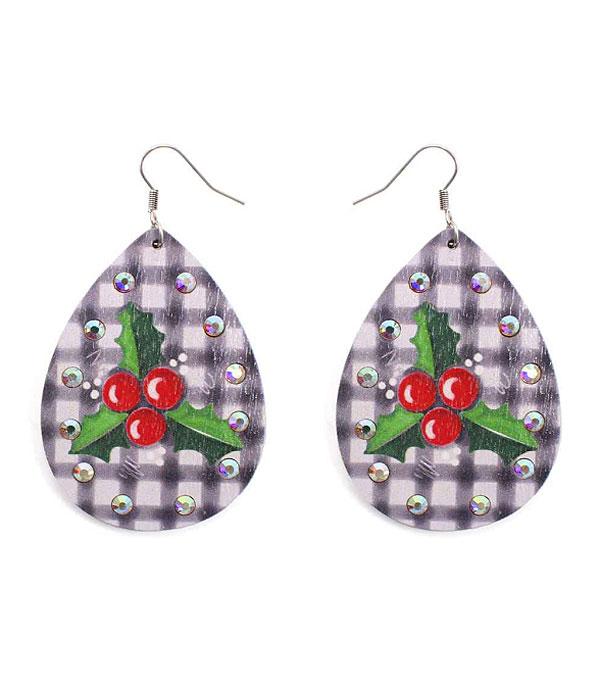 New Arrival :: Wholesale Christmas Teardrop Wood Earrings