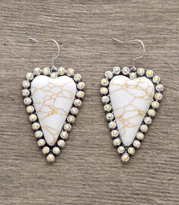 EARRINGS :: WESTERN HOOK EARRINGS :: Wholesale Heart Stone Dangle Earrings