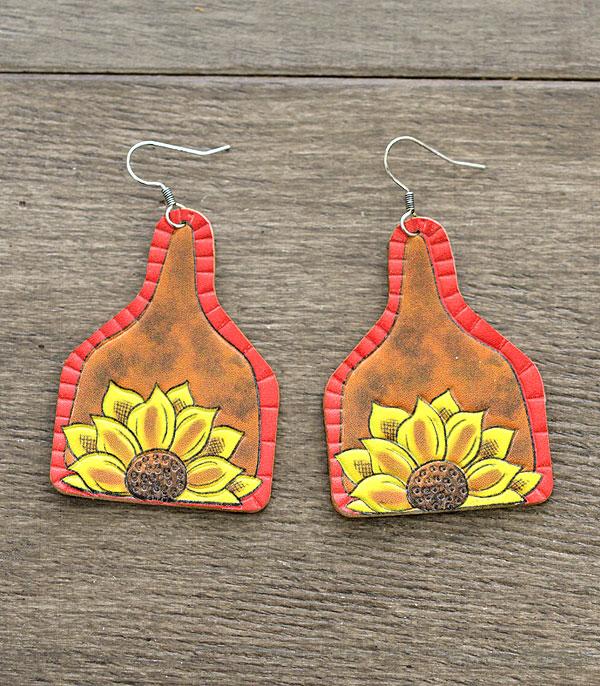 <font color=black>SALE ITEMS</font> :: JEWELRY :: Earrings :: Wholesale Leather Sunflower Cattletag Earrings