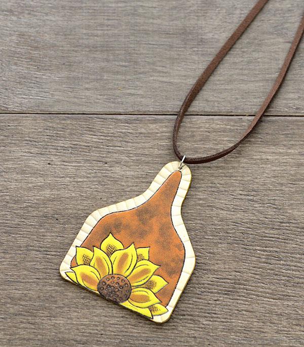 <font color=black>SALE ITEMS</font> :: JEWELRY :: Necklaces :: Wholesale Leather Sunflower Cattle Tag Necklace