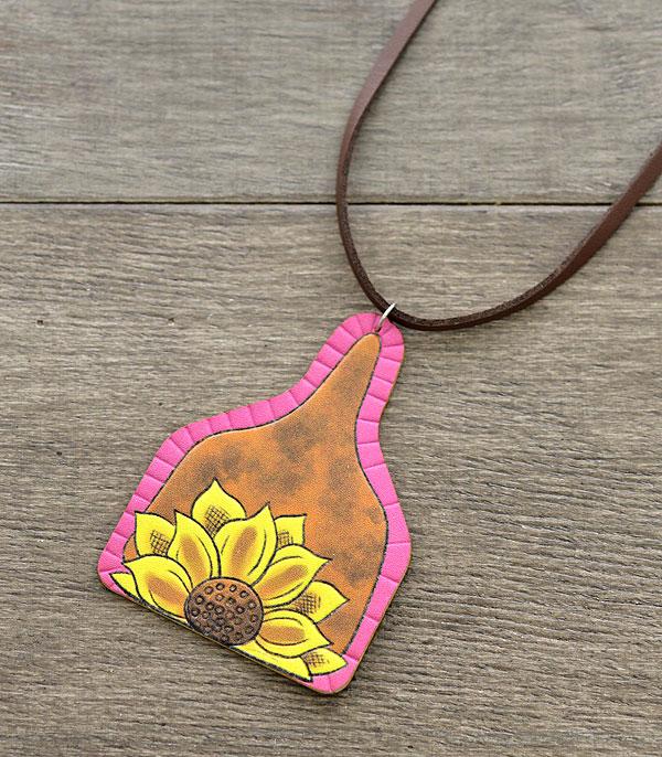 <font color=black>SALE ITEMS</font> :: JEWELRY :: Necklaces :: Wholesale Leather Sunflower Cattle Tag Necklace