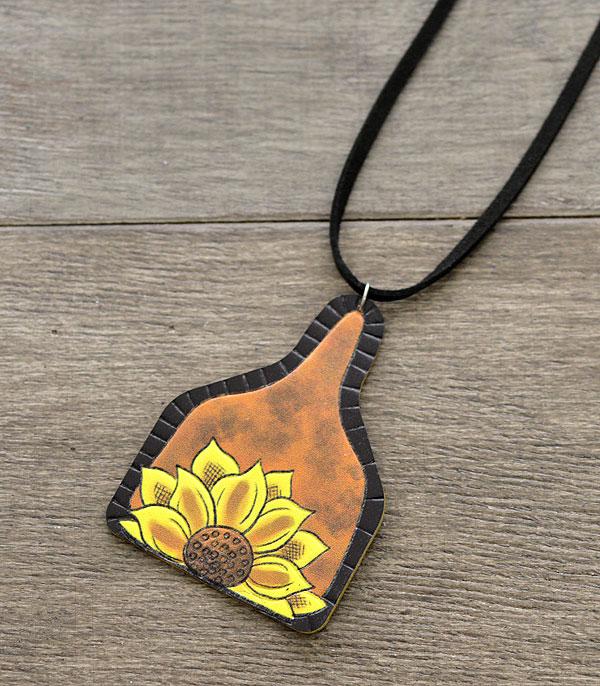 <font color=black>SALE ITEMS</font> :: JEWELRY :: Necklaces :: Wholesale Leather Sunflower Cattle Tag Necklace