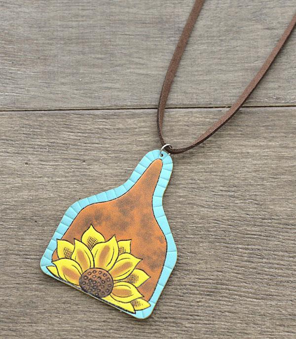 <font color=black>SALE ITEMS</font> :: JEWELRY :: Necklaces :: Wholesale Leather Sunflower Cattle Tag Necklace