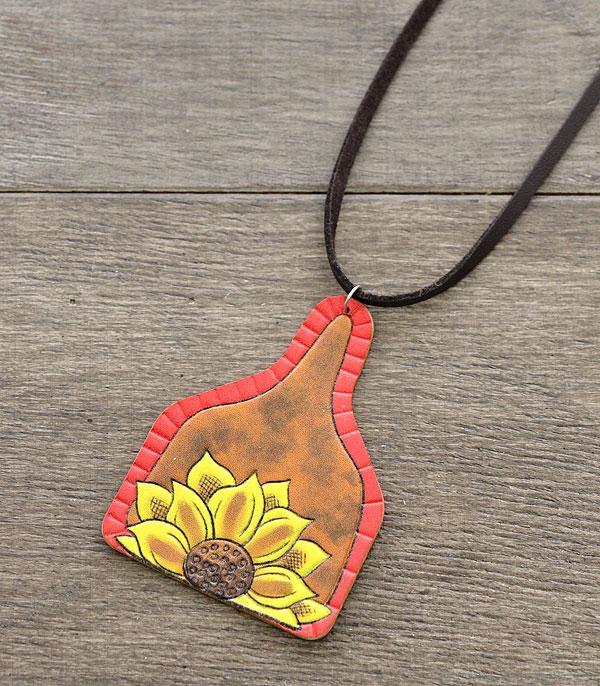 <font color=black>SALE ITEMS</font> :: JEWELRY :: Necklaces :: Wholesale Leather Sunflower Cattle Tag Necklace