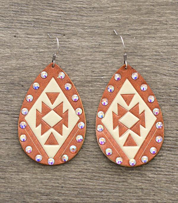 <font color=black>SALE ITEMS</font> :: JEWELRY :: Earrings :: Wholesale Aztec Print Leather Teardrop Earrings