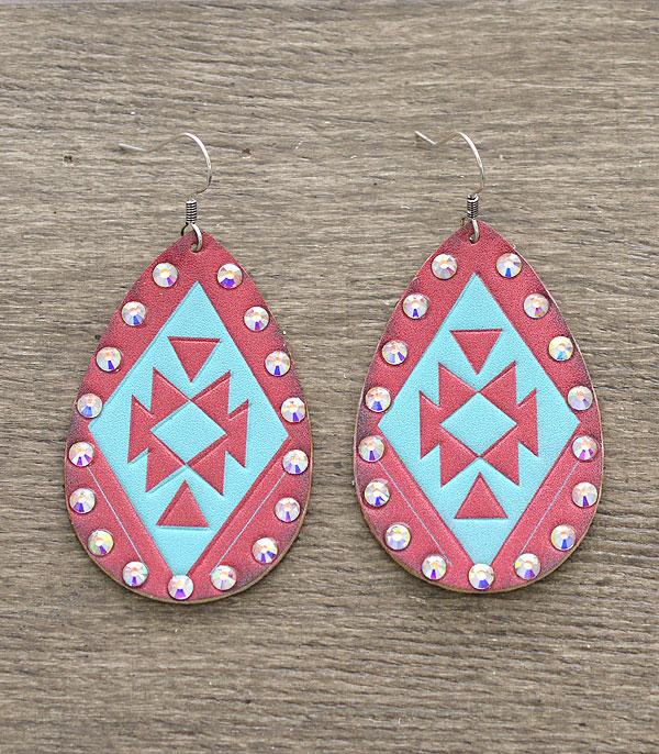 <font color=black>SALE ITEMS</font> :: JEWELRY :: Earrings :: Wholesale Aztec Print Leather Teardrop Earrings