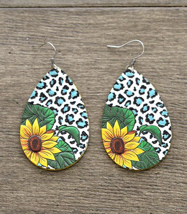 <font color=black>SALE ITEMS</font> :: JEWELRY :: Earrings :: Wholesale Leather Sunflower Leopard Print Earrings