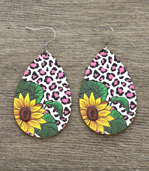 <font color=black>SALE ITEMS</font> :: JEWELRY :: Earrings :: Wholesale Leather Sunflower Leopard Print Earrings