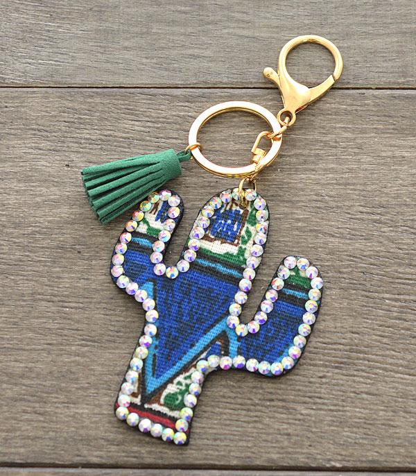 <font color=BLUE>WATCH BAND/ GIFT ITEMS</font> :: KEYCHAINS :: Wholesale Aztec Print Cactus Bling Keychain