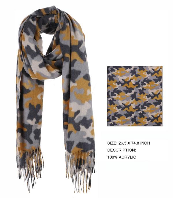 KIMONO I SCARVES :: SCARF / SCARF RING :: Wholesale Camo Print Fringed Scarf