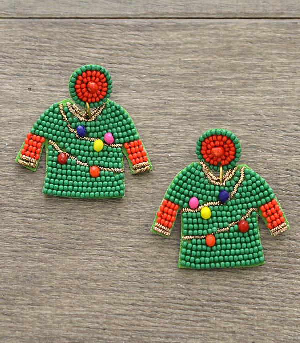 <font color=GREEN>HOLIDAYS</font> :: Wholesale Christmas Sweater Seed Bead Earrings