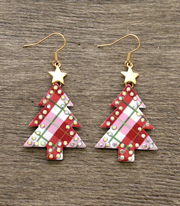 New Arrival :: Wholesale Plaid Christmas Tree Earrings