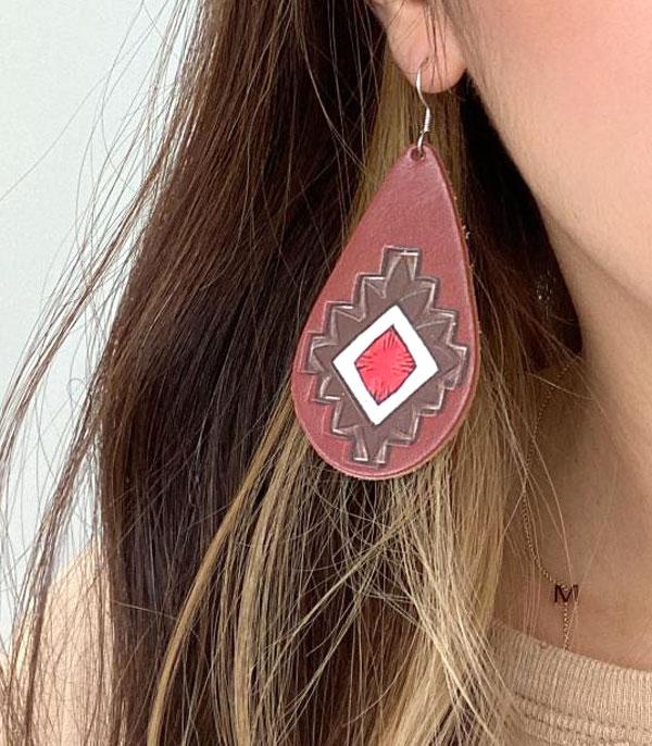 <font color=black>SALE ITEMS</font> :: JEWELRY :: Earrings :: Wholesale Cowhide Leather Aztec Teardrop Earrings