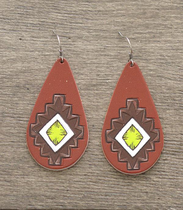 <font color=black>SALE ITEMS</font> :: JEWELRY :: Earrings :: Wholesale Cowhide Leather Aztec Teardrop Earrings