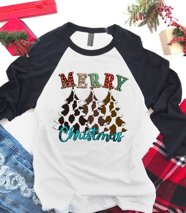 <font color=GREEN>HOLIDAYS</font> :: GRAPHIC TEES :: Wholesale Cowhide Christmas Tree Raglan 
