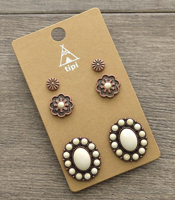 New Arrival :: Wholesale Tipi 3PC Set Turquoise Earrings
