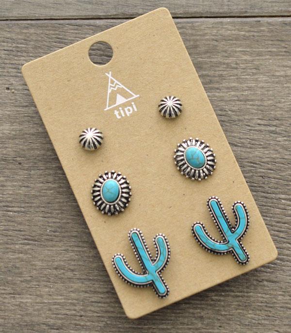 New Arrival :: Wholesale Tipi 3PC Set Turquoise Earrings