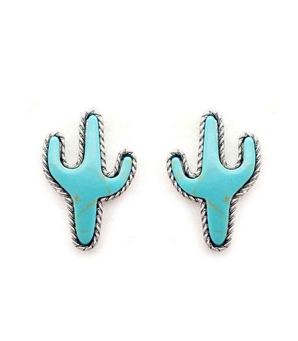 New Arrival :: Wholesale Cactus Turquoise Stone Post Earrings