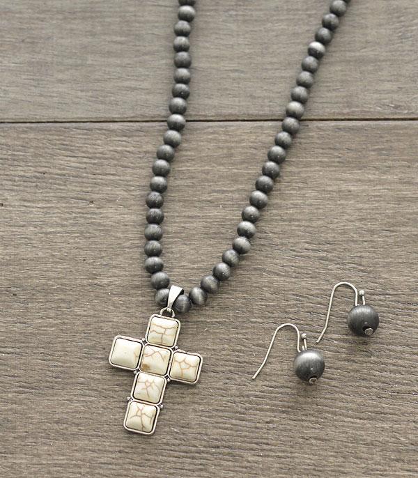 <font color=black>SALE ITEMS</font> :: JEWELRY :: Necklaces :: Wholesale Turquoise Cross Navajo Bead Necklace