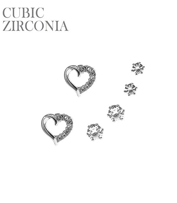 New Arrival :: Wholesale CZ Mini Heart Set Stud Earrings