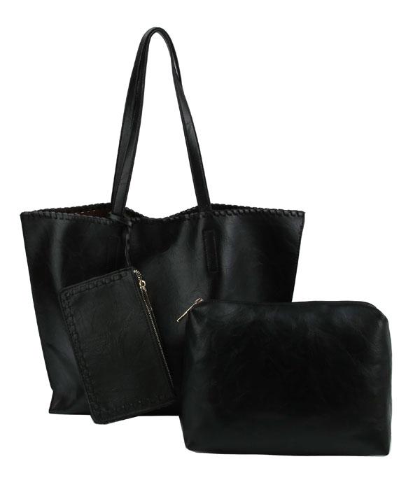 HANDBAGS :: CONCEAL CARRY I SET BAGS :: Wholesale 3 In 1 Vegan Leather Everyday Tote Bag