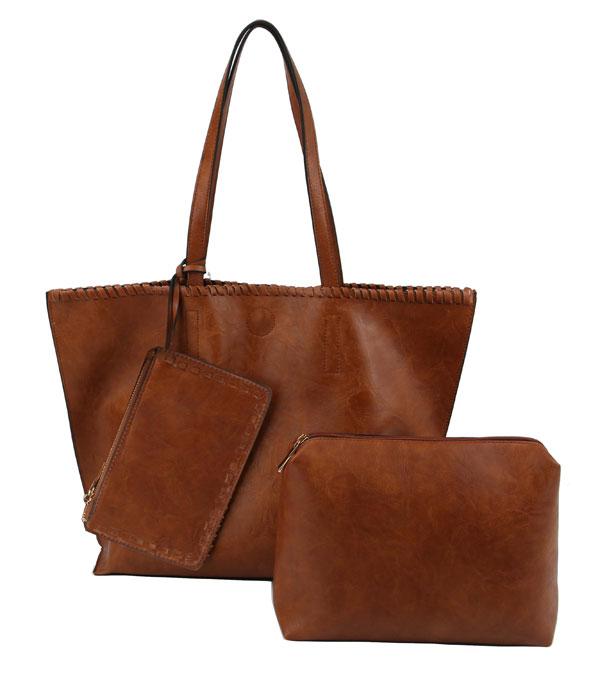 HANDBAGS :: CONCEAL CARRY I SET BAGS :: Wholesale 3 In 1 Vegan Leather Everyday Tote Bag