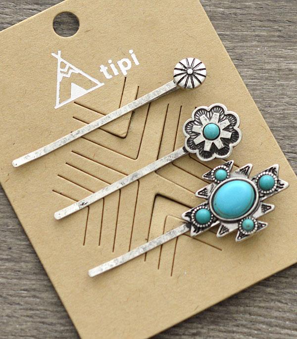 New Arrival :: Wholesale Tipi 3PC Set Turquoise Bobby Pin
