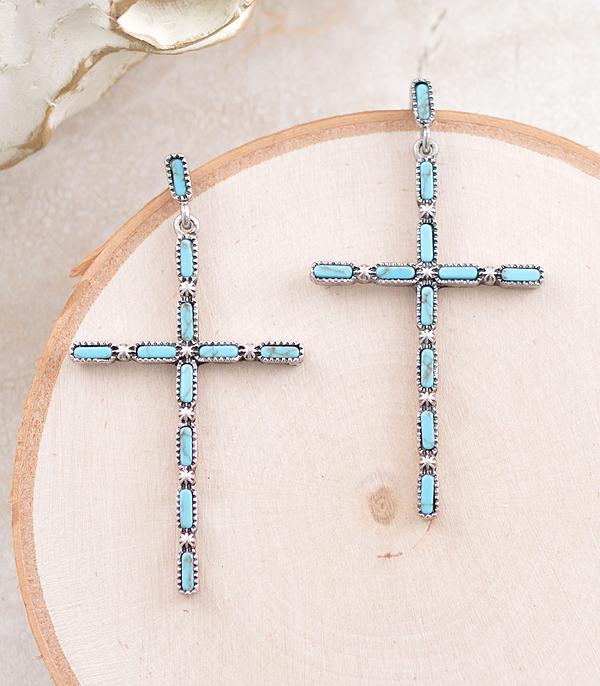 EARRINGS :: WESTERN POST EARRINGS :: Wholesale Tipi Turquoise Cross Earrings