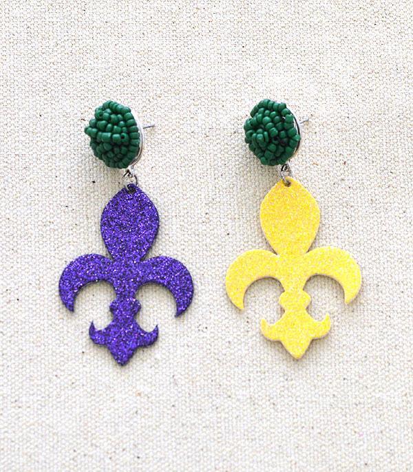 <font color=black>SALE ITEMS</font> :: JEWELRY :: Earrings :: Wholesale Mardi Gras Fleur De Lis Earrings