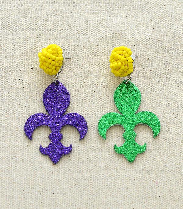 <font color=black>SALE ITEMS</font> :: JEWELRY :: Earrings :: Wholesale Mardi Gras Fleur De Lis Earrings