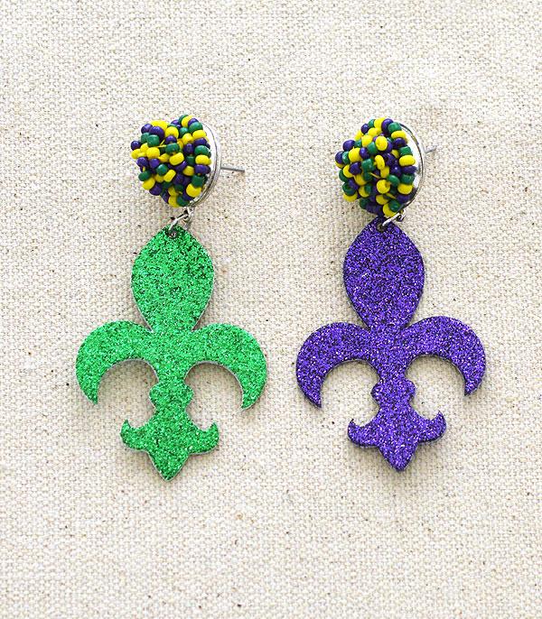 <font color=black>SALE ITEMS</font> :: JEWELRY :: Earrings :: Wholesale Mardi Gras Fleur De Lis Earrings