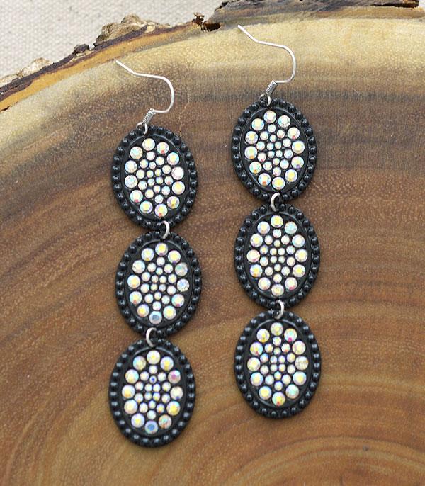 EARRINGS :: TRENDY EARRINGS :: Wholesale Oval Casting Stone Drop Earrings