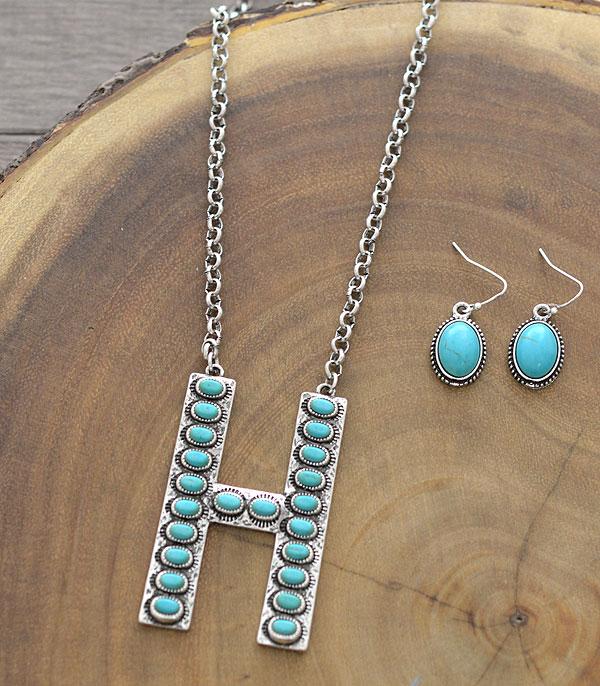 INITIAL JEWELRY :: NECKLACES | RINGS :: Wholesale Tipi Western Turquoise Initial Necklace