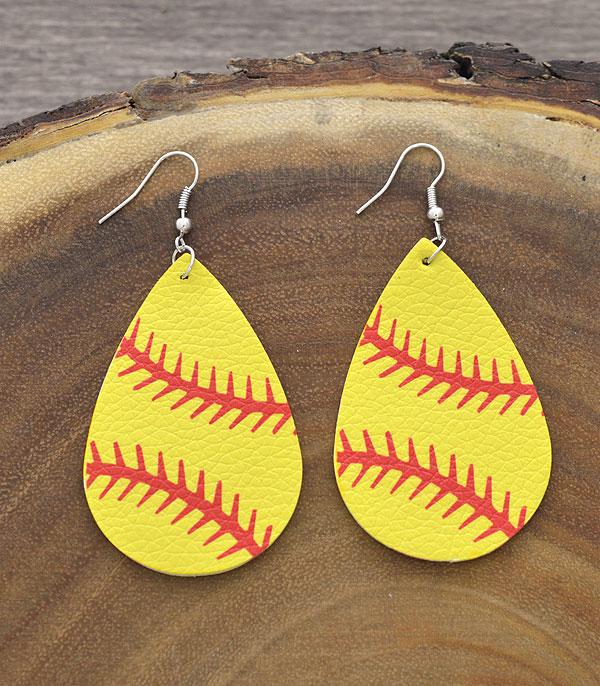 SPORTS THEME :: Wholesale Teardrop Softball Faux Leather Earrings