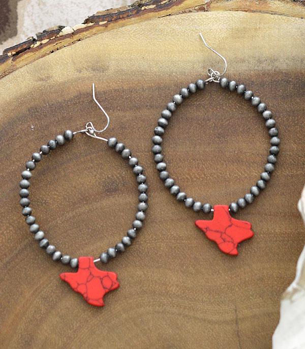 <font color=black>SALE ITEMS</font> :: JEWELRY :: Earrings :: Wholesale Texas Map Stone Navajo Bead Earrings