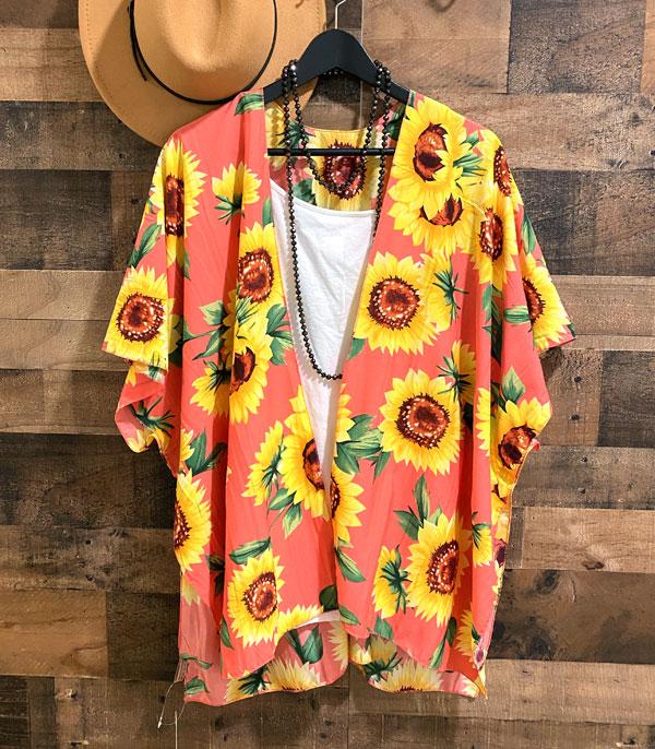 KIMONO I SCARVES :: KIMONO / PONCHO :: Wholesale Sunflower Print Kimono Cover Up