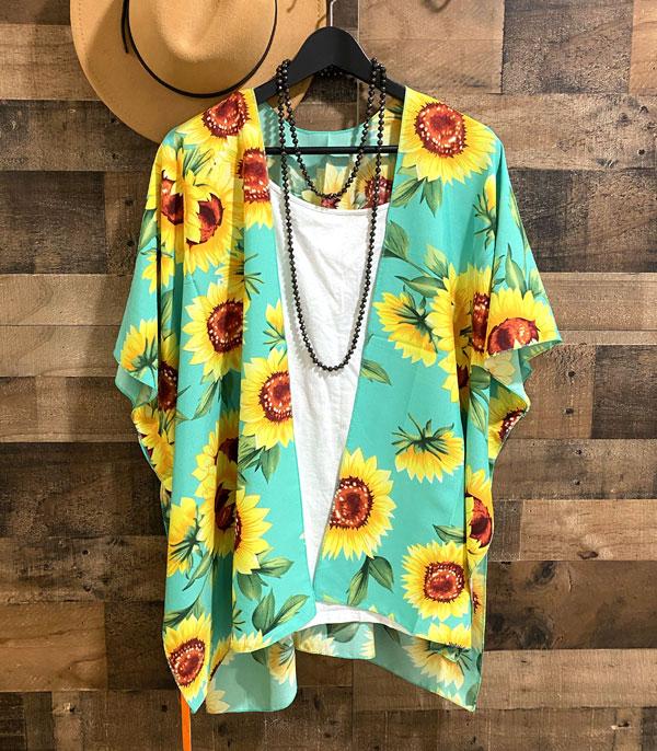 KIMONO I SCARVES :: KIMONO / PONCHO :: Wholesale Sunflower Print Kimono Cover Up