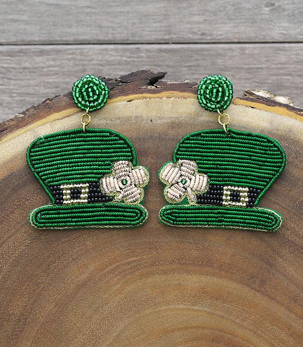 EARRINGS :: POST EARRINGS :: Wholesale Seed Beaded St Patricks Earrings