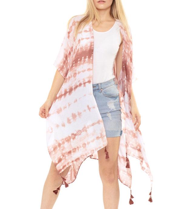 KIMONO I SCARVES :: KIMONO / PONCHO :: Wholesale Tie Dye Tassel Duster Kimono