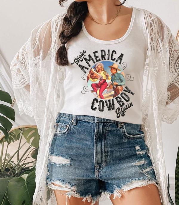 GRAPHIC TEES :: GRAPHIC TEES :: Wholesale Make America Cowboy Again Tank Top