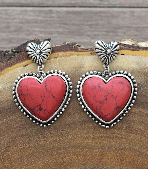 EARRINGS :: WESTERN POST EARRINGS :: Wholesale Western Turquoise Heart Earrings